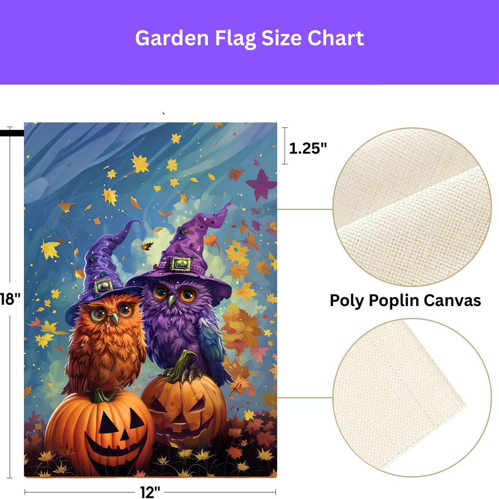 Two Witch Owls Halloween Garden Flag - porch decor - Dragonfire Gardens