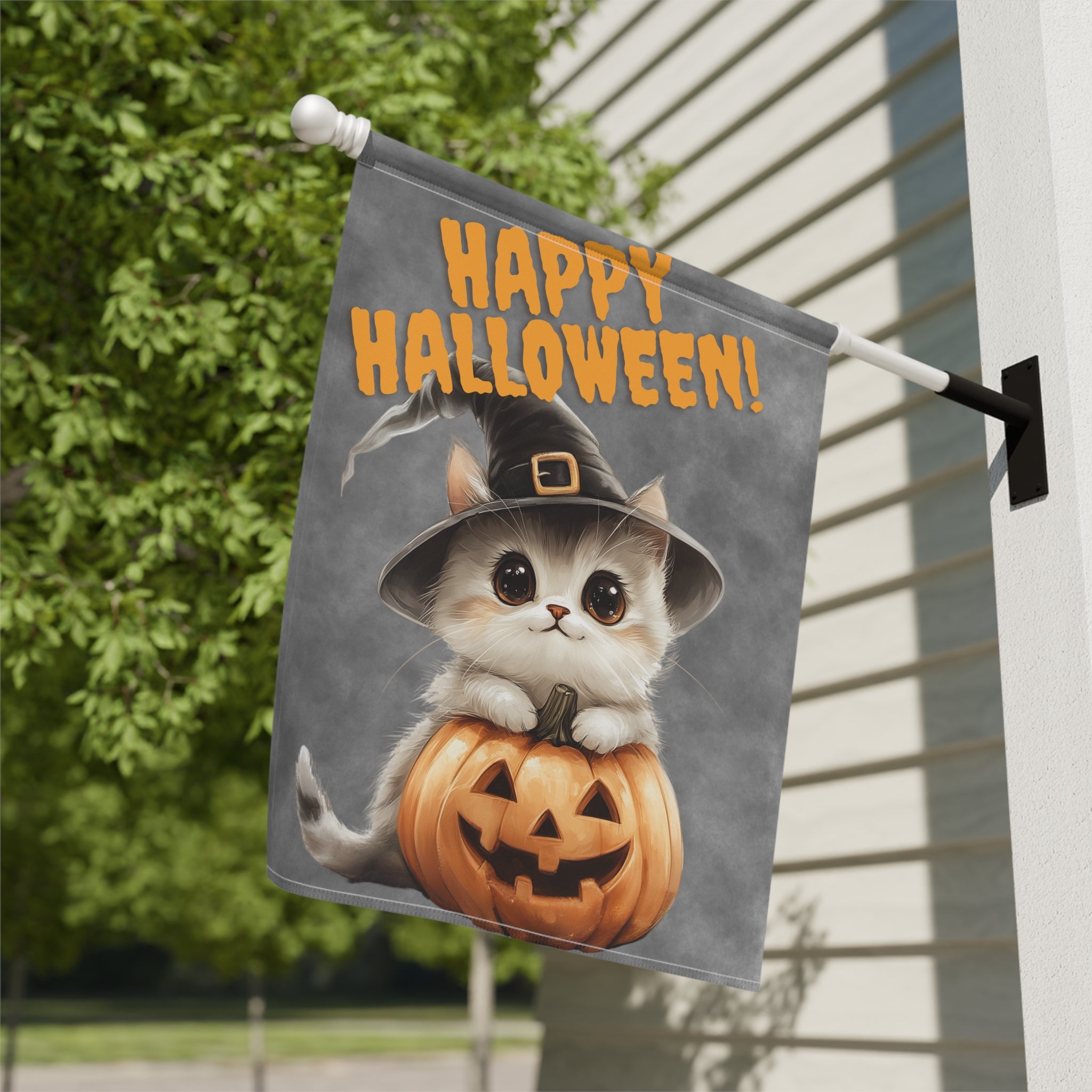 Kitten and Pumpkin Halloween Garden Flag