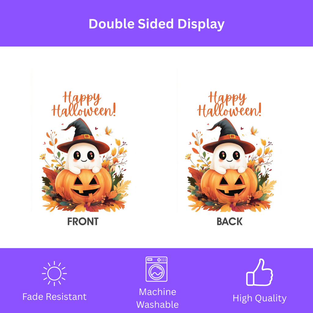 Cute Ghost and Jack-o-lantern Garden Flag - double-sided design - Dragonfire Gardens