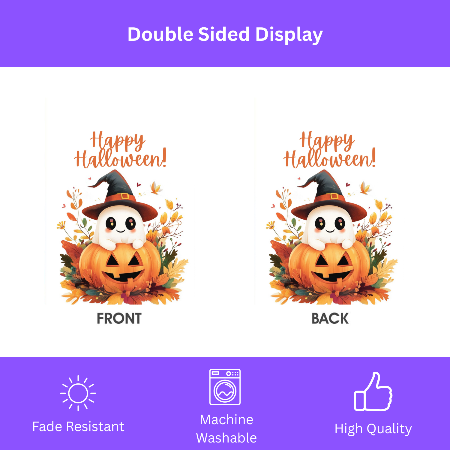 Cute Ghost and Jack-o-lantern Garden Flag - double-sided design - Dragonfire Gardens