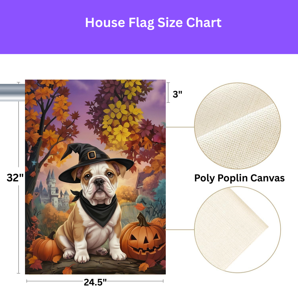 Witch Hat Bulldog Puppy Halloween Garden Flag - yard display - Dragonfire Gardens