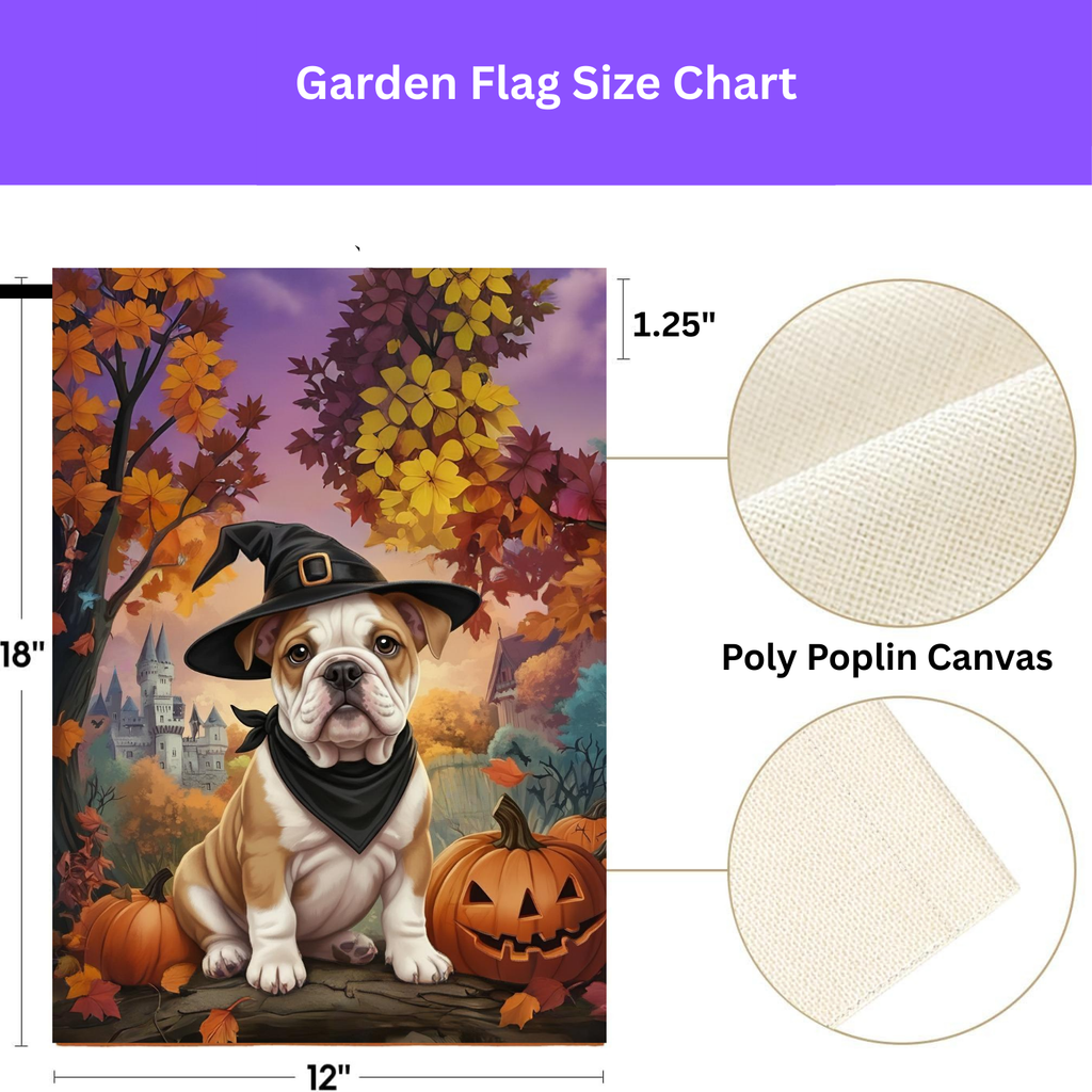 Witch Hat Bulldog Puppy Halloween Garden Flag - porch decor - Dragonfire Gardens