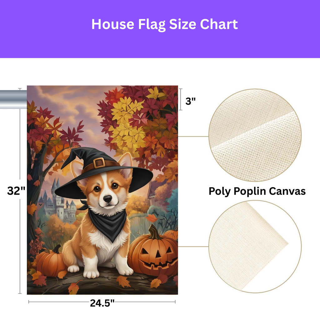 Witch Hat Corgi Halloween Garden Flag - yard display - Dragonfire Gardens