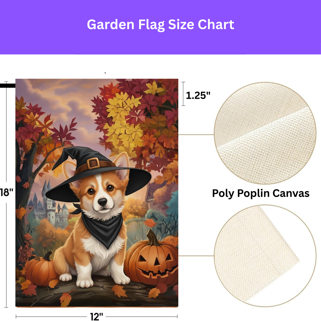 Witch Hat Corgi Halloween Garden Flag - porch decor - Dragonfire Gardens