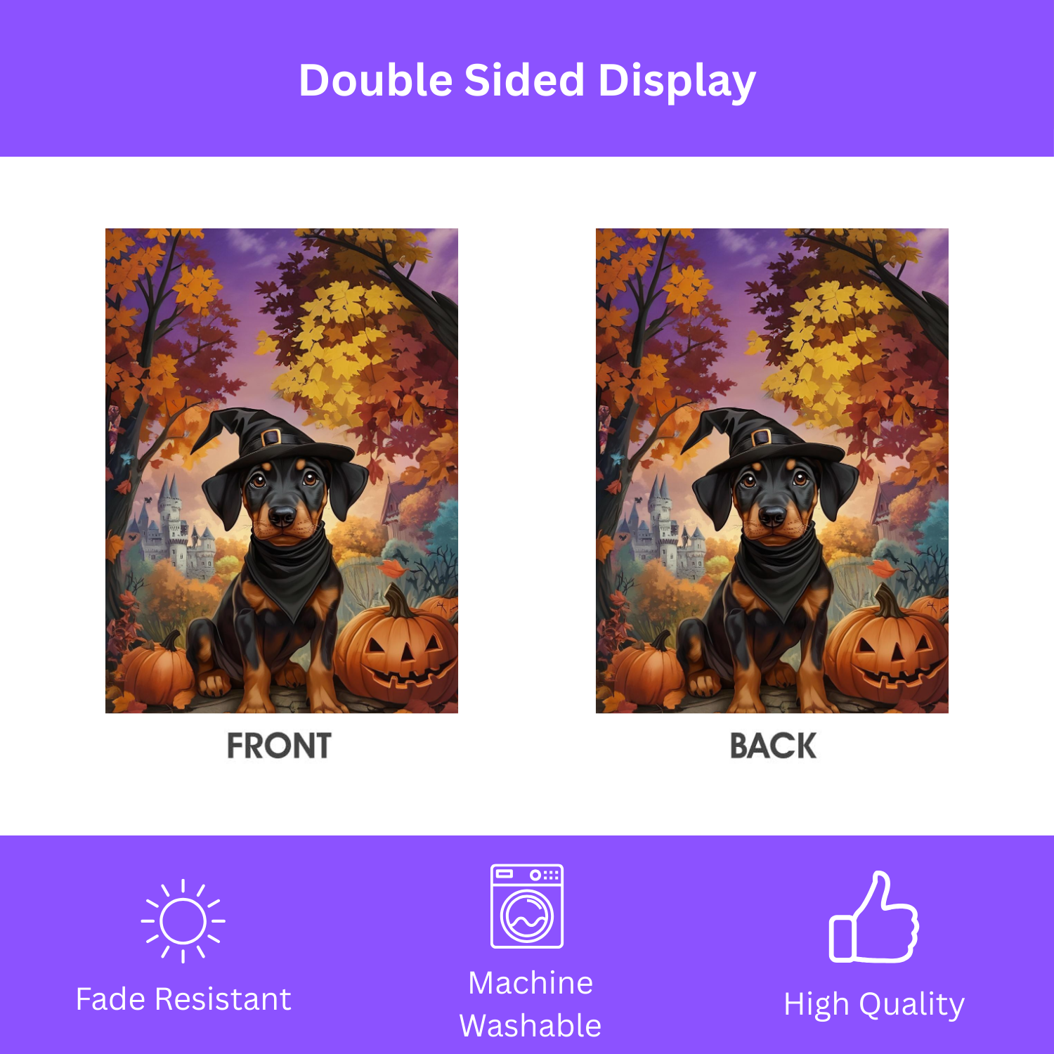 Halloween Doberman Puppy Garden Flag - double-sided design - Dragonfire Gardens