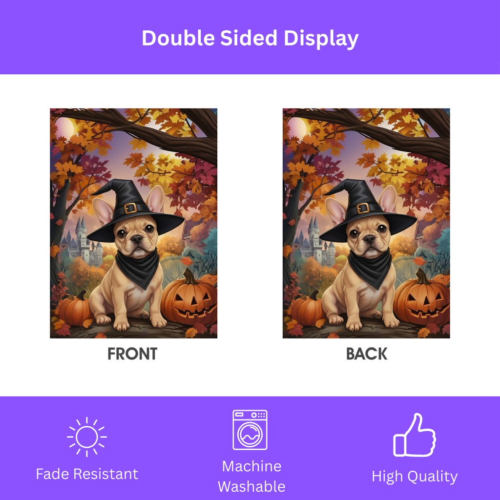 Witch Hat French Bulldog Halloween Garden Flag - double-sided design - Dragonfire Gardens