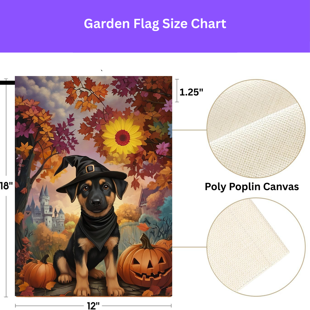 Halloween Witch Hat German Shepherd Puppy Garden Flag - porch decor - Dragonfire Gardens