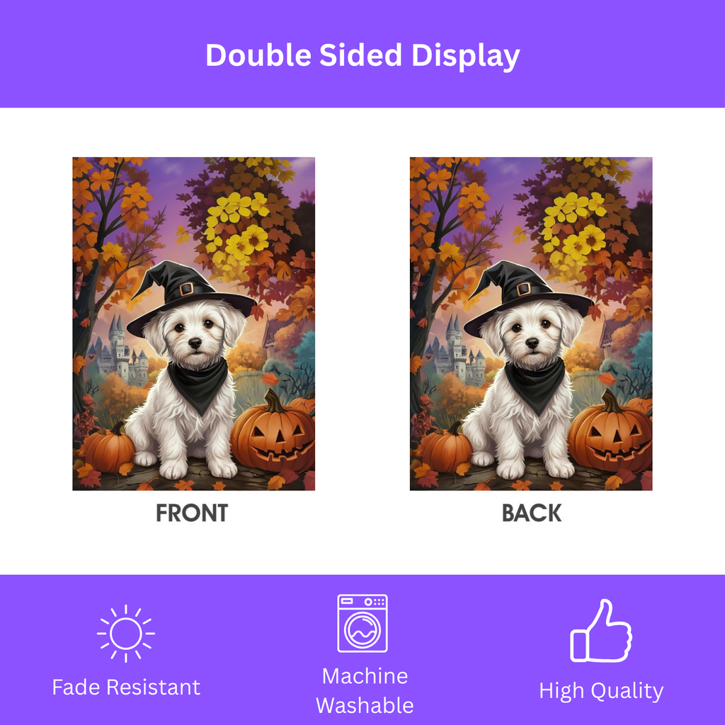 Witch Hat Maltese Halloween Garden Flag - double-sided design - Dragonfire Gardens