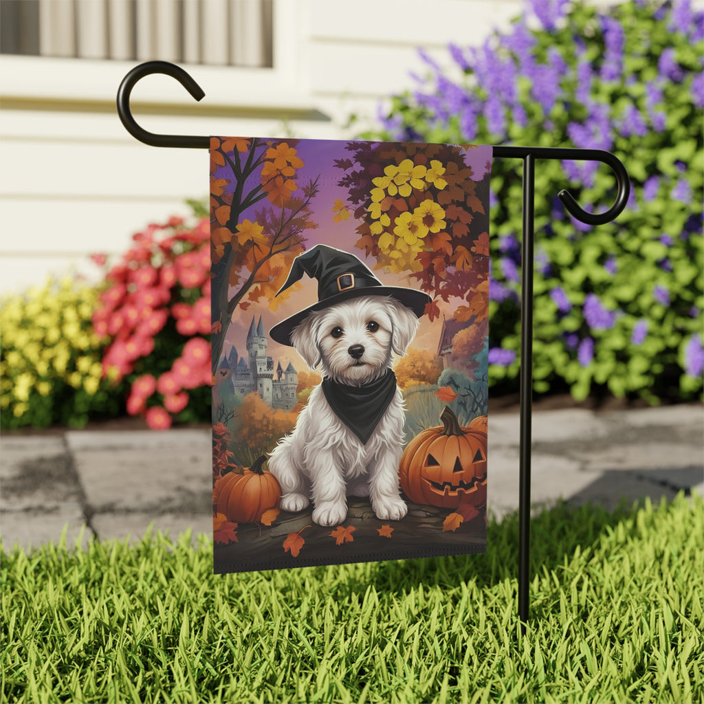 Witch Hat Maltese Halloween Garden Flag - outdoor display - Dragonfire Gardens
