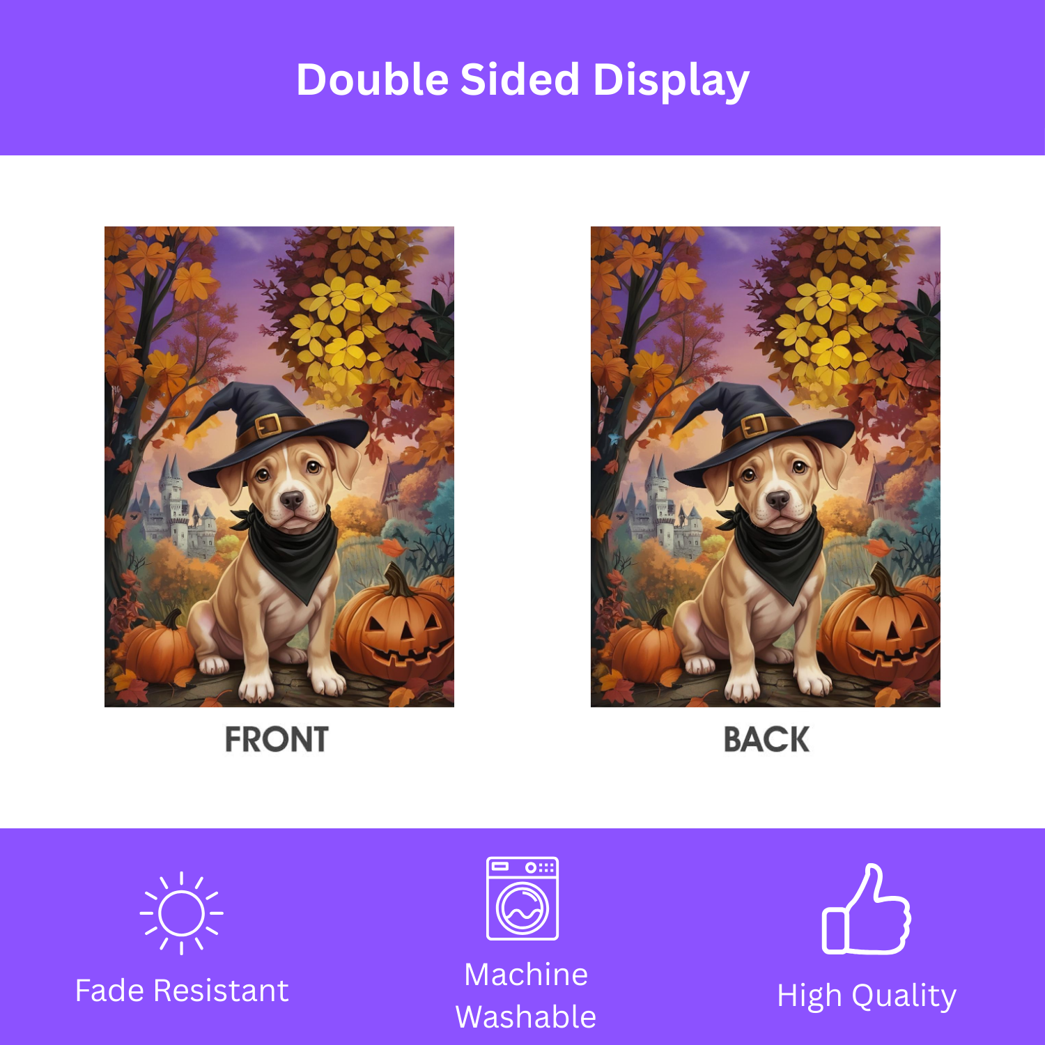 Halloween Pit Bull Puppy Garden Flag - double-sided design - Dragonfire Gardens