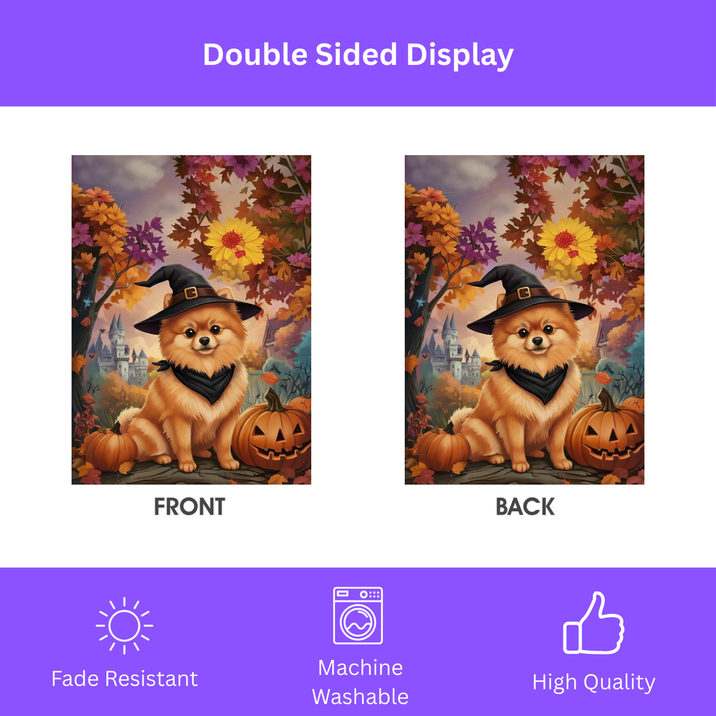Witch Hat Pomeranian Halloween Garden Flag - yard display - Dragonfire Gardens