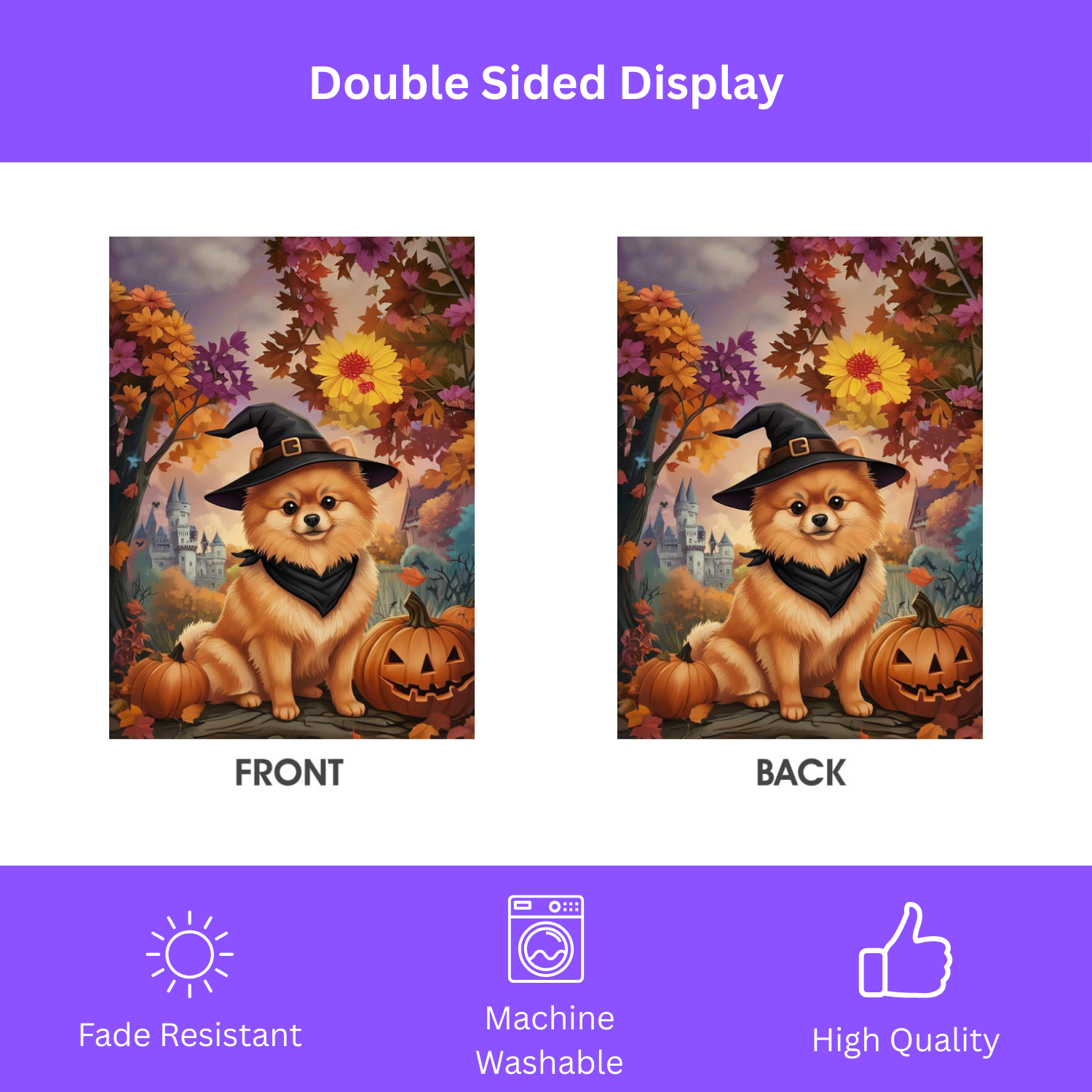 Witch Hat Pomeranian Halloween Garden Flag - yard display - Dragonfire Gardens