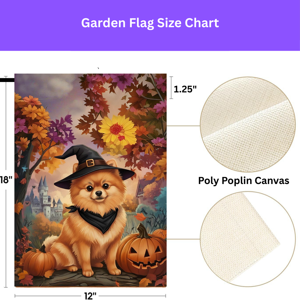 Witch Hat Pomeranian Halloween Garden Flag - porch decor - Dragonfire Gardens