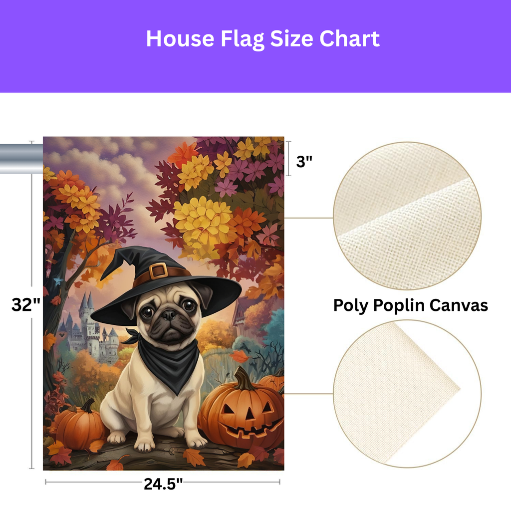 Witch Hat Pug Puppy Garden Flag - yard display - Dragonfire Gardens