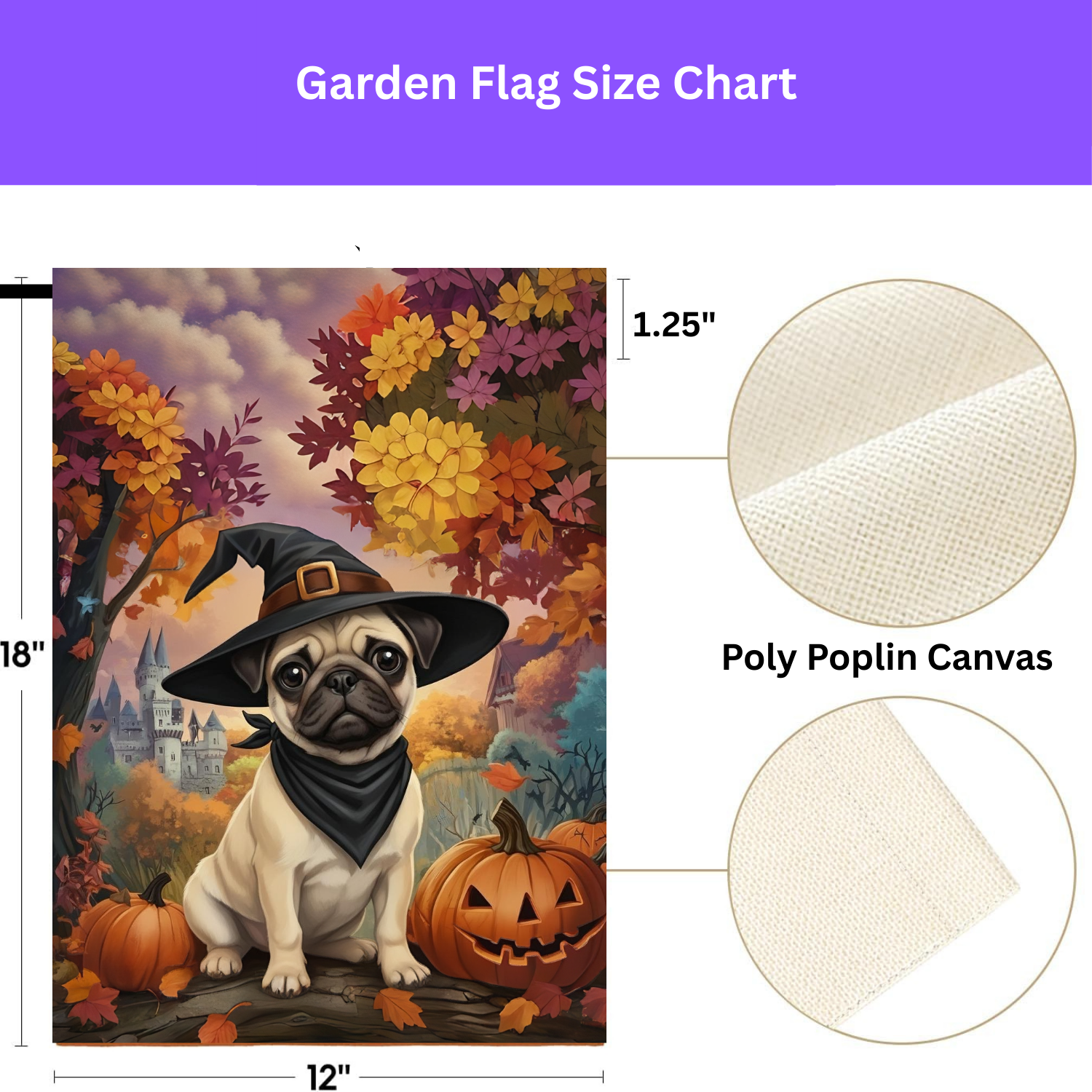 Witch Hat Pug Puppy Garden Flag - porch decor - Dragonfire Gardens