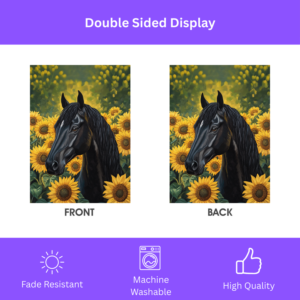 Black Stallion In Sunflowers Garden Flag