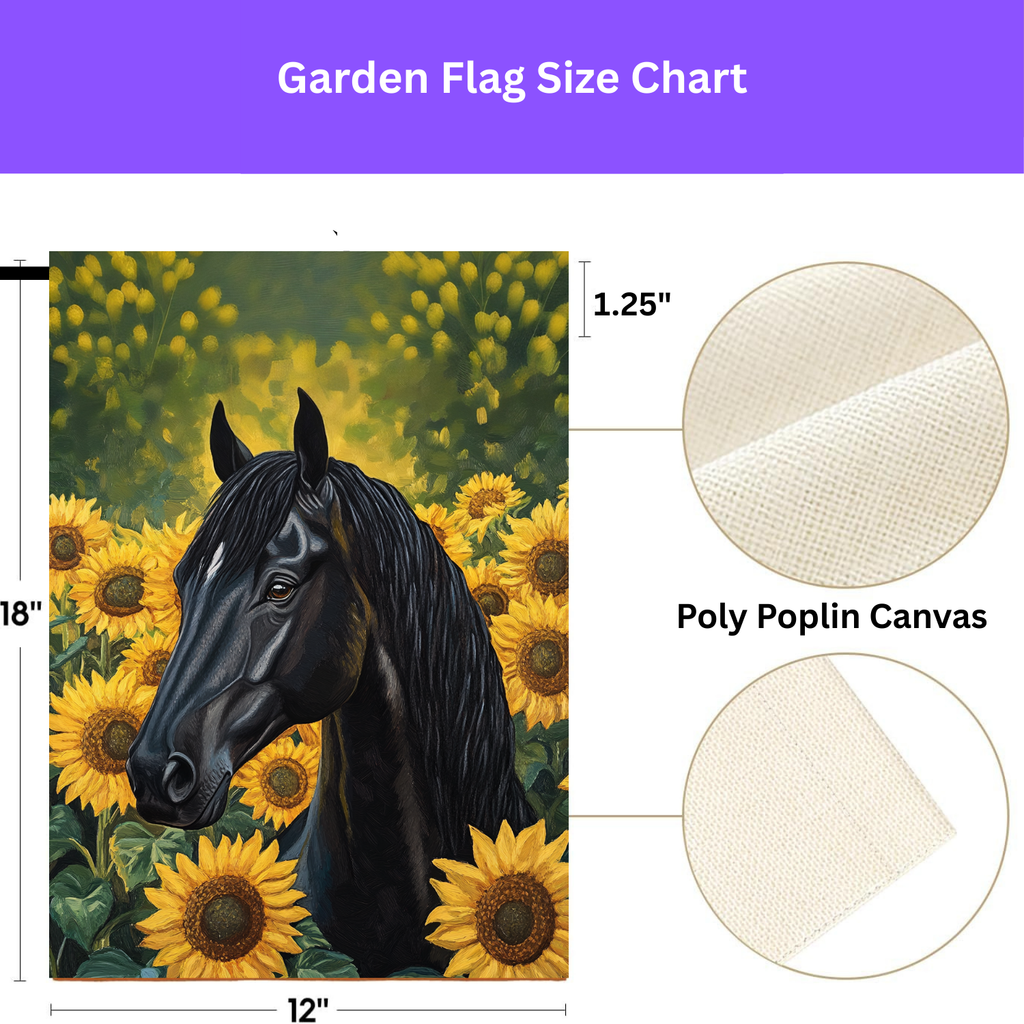 Black Stallion In Sunflowers Garden Flag