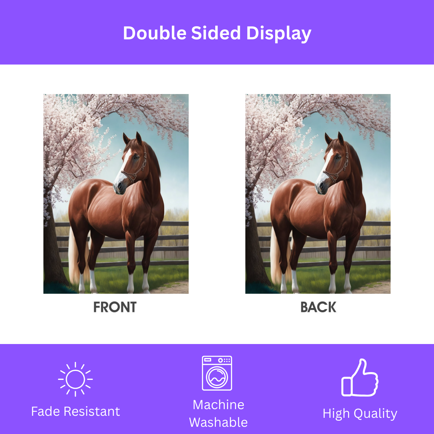 Brown Horse and Cherry Blossoms Garden Flag - double-sided design - Dragonfire Gardens