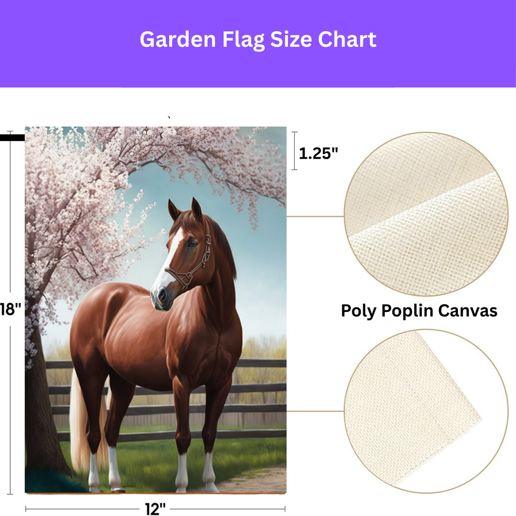 Brown Horse and Cherry Blossoms Garden Flag - porch decor - Dragonfire Gardens