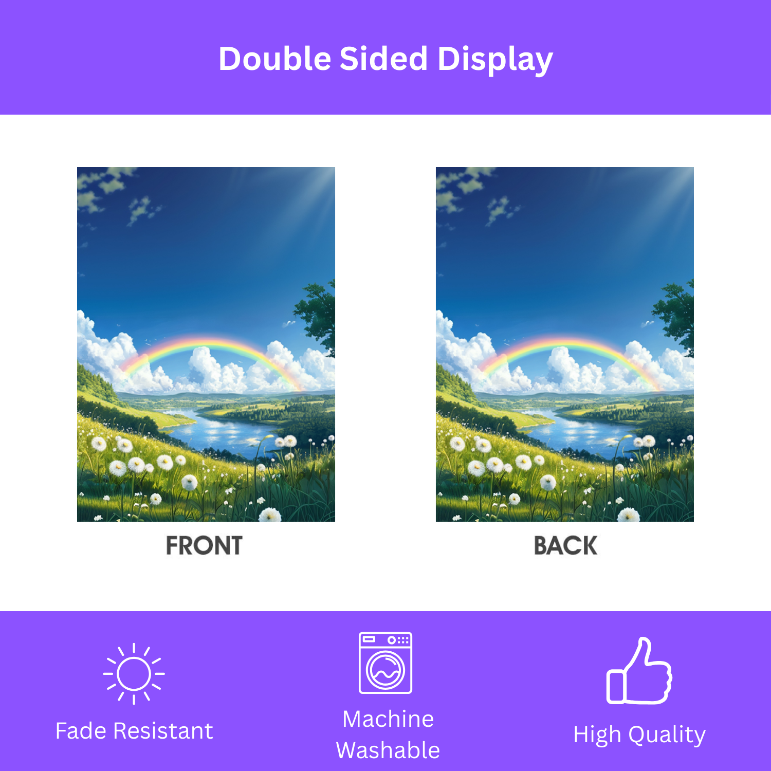 Rainbow Meadow Garden Flag - double-sided design - Dragonfire Gardens