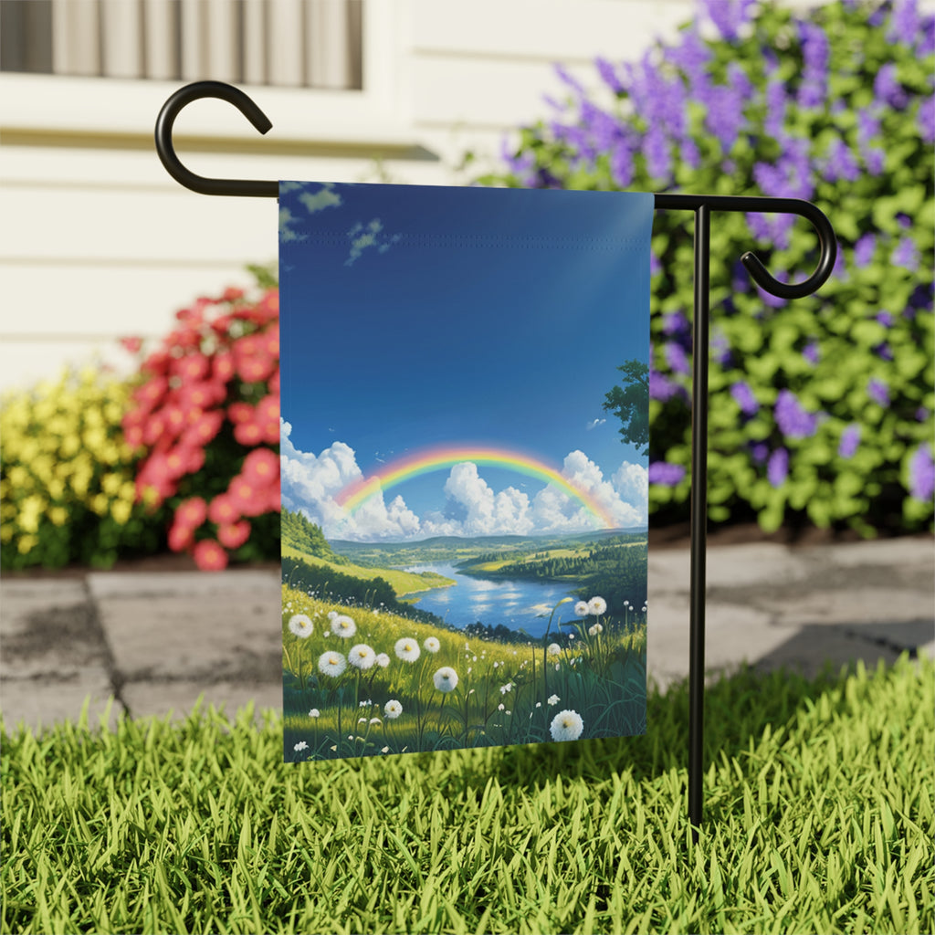 Rainbow Meadow Garden Flag - outdoor display - Dragonfire Gardens