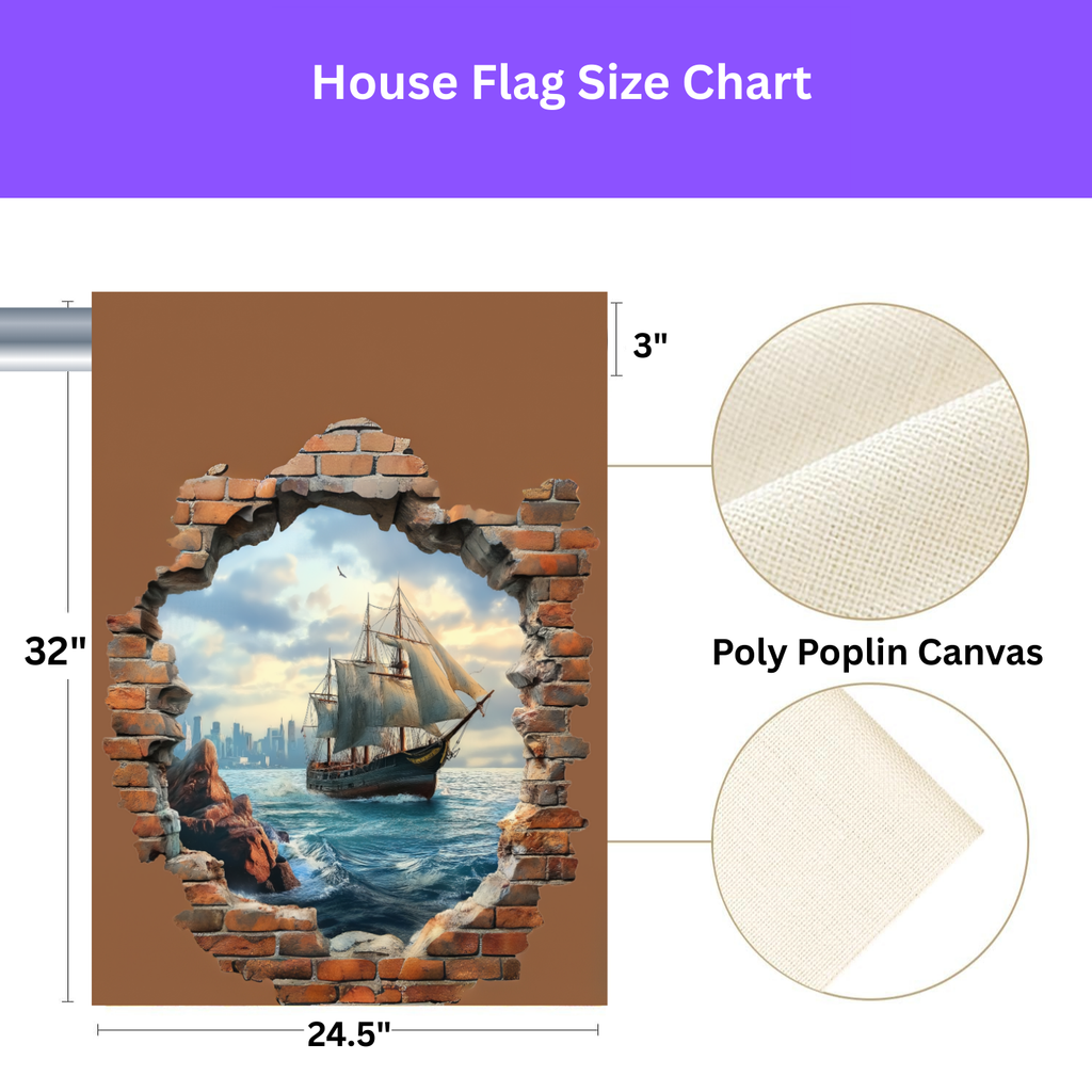 Ship in the Sea Garden Flag - porch decor - Dragonfire Gardens