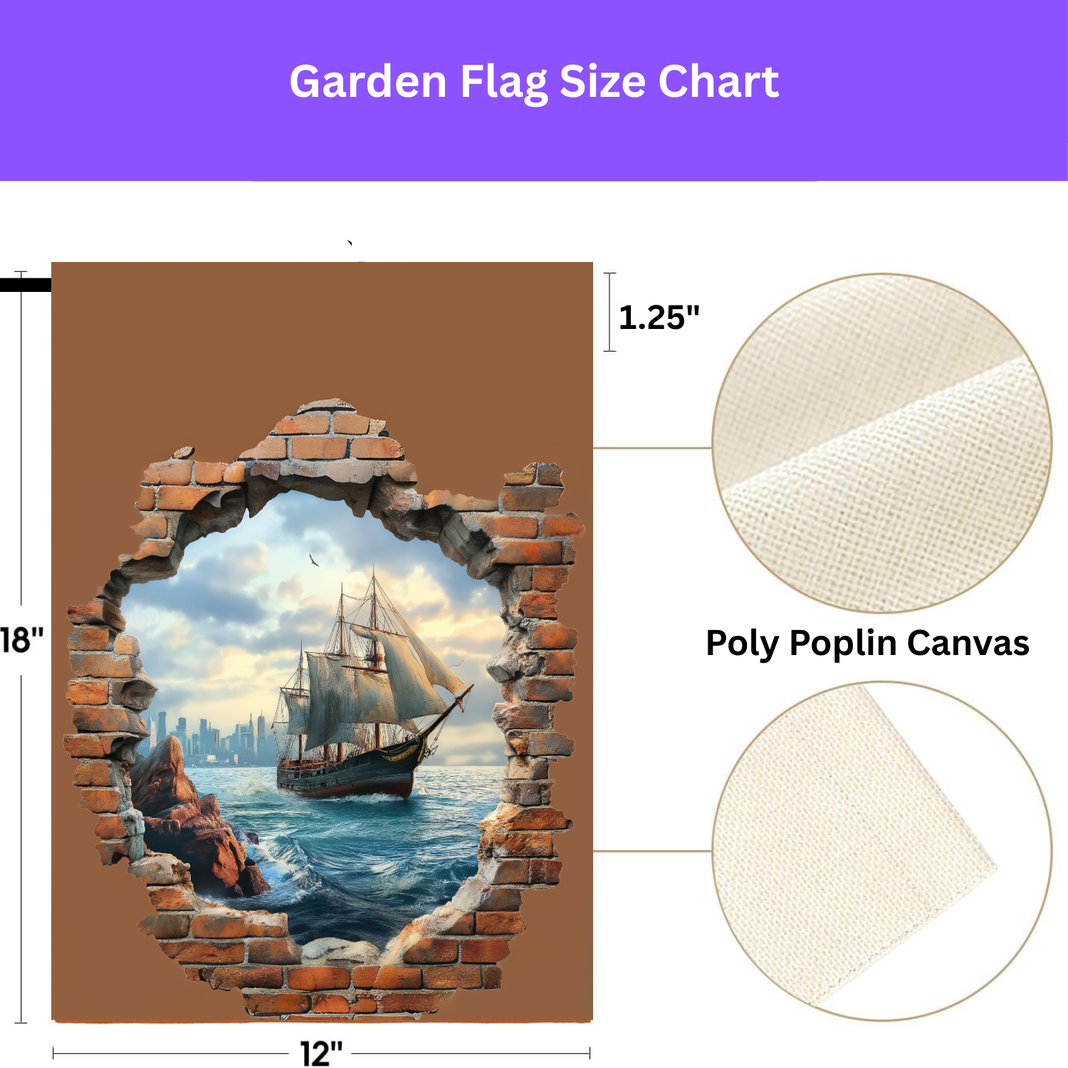 Ship in the Sea Garden Flag - size comparison - Dragonfire Gardens