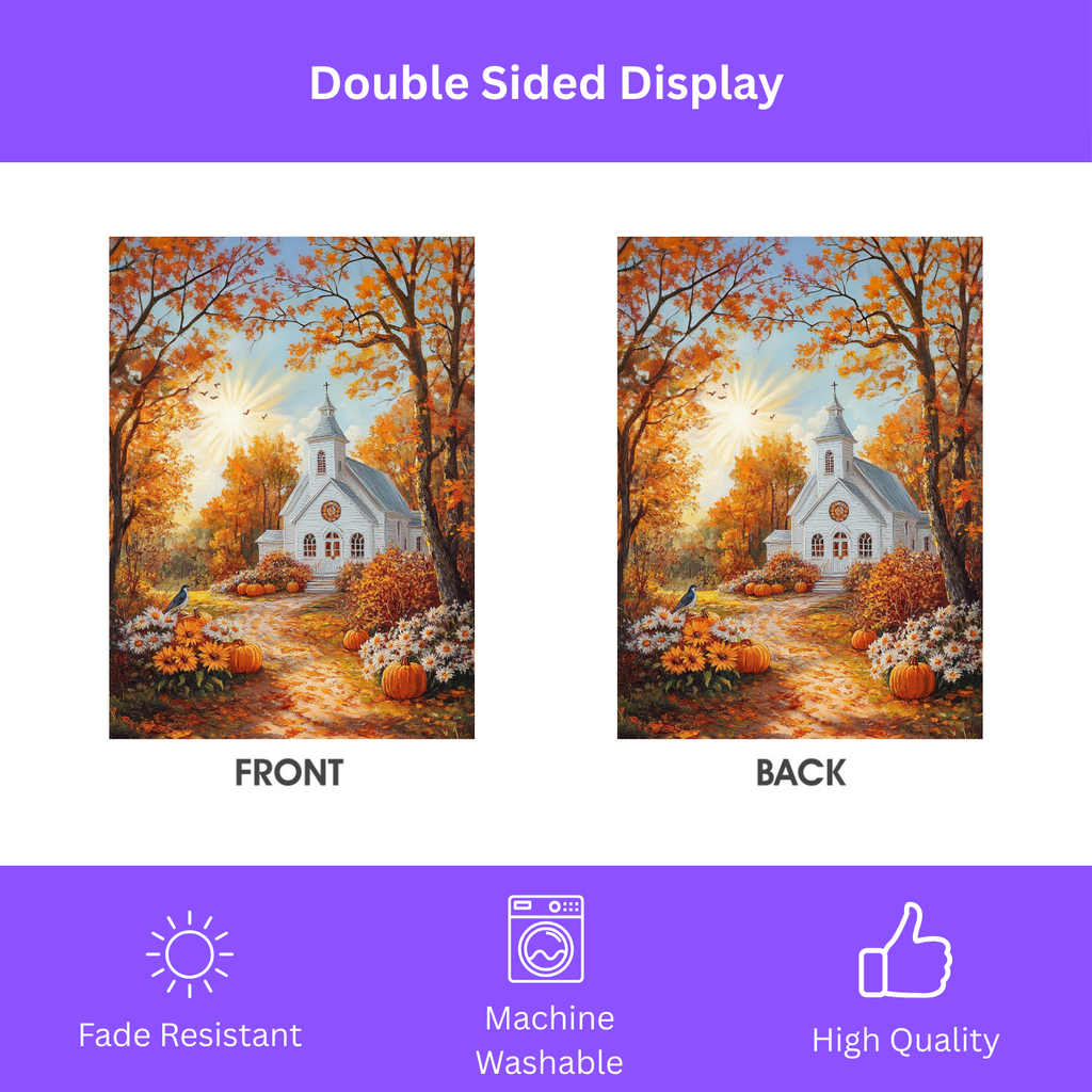 Autumn White Church Garden Flag - double-sided design - Dragonfire Gardens