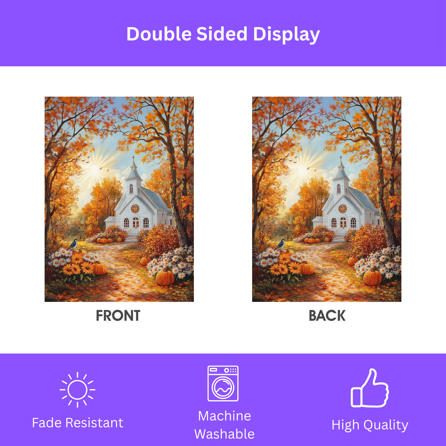 Autumn White Church Garden Flag - double-sided design - Dragonfire Gardens
