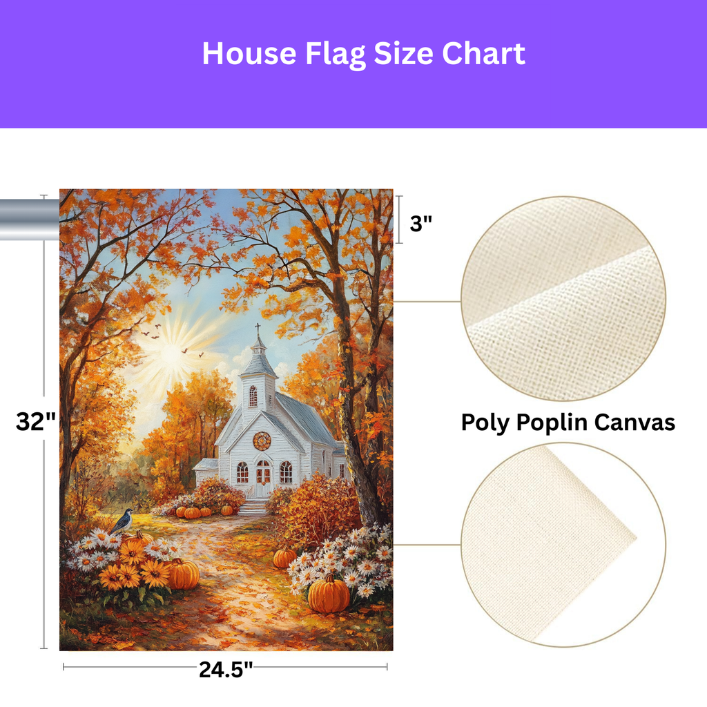 Autumn White Church Garden Flag - yard display - Dragonfire Gardens