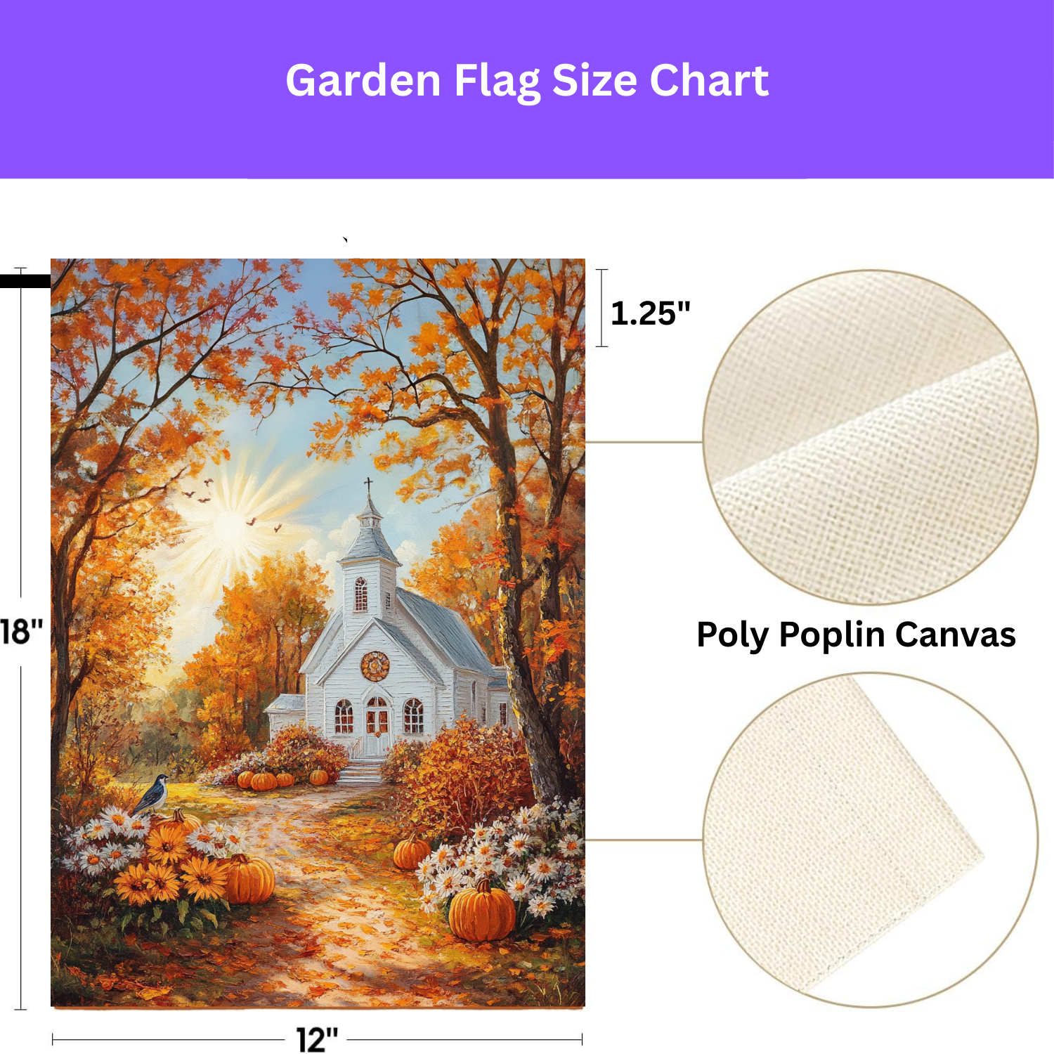 Autumn White Church Garden Flag - porch decor - Dragonfire Gardens