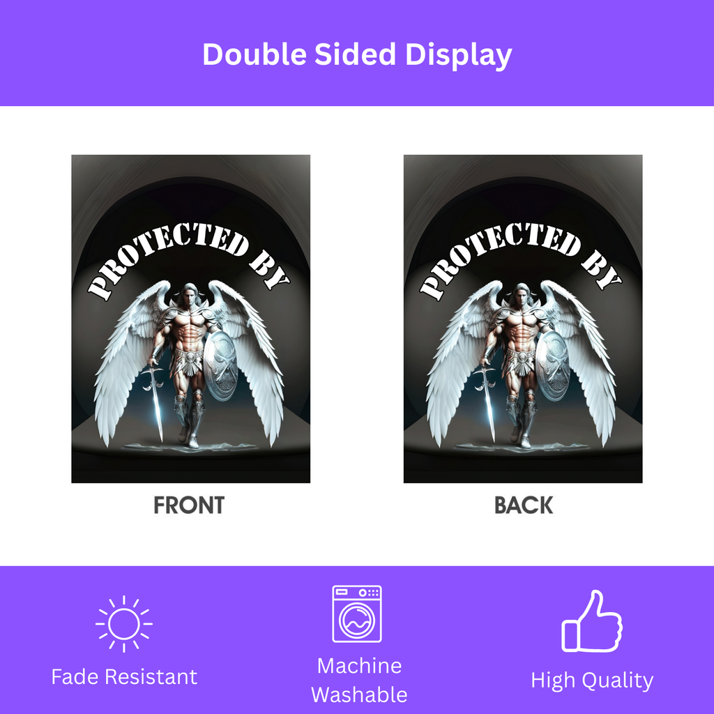 Protected By Guardian Angel Garden Flag - double-sided design - Dragonfire Gardens