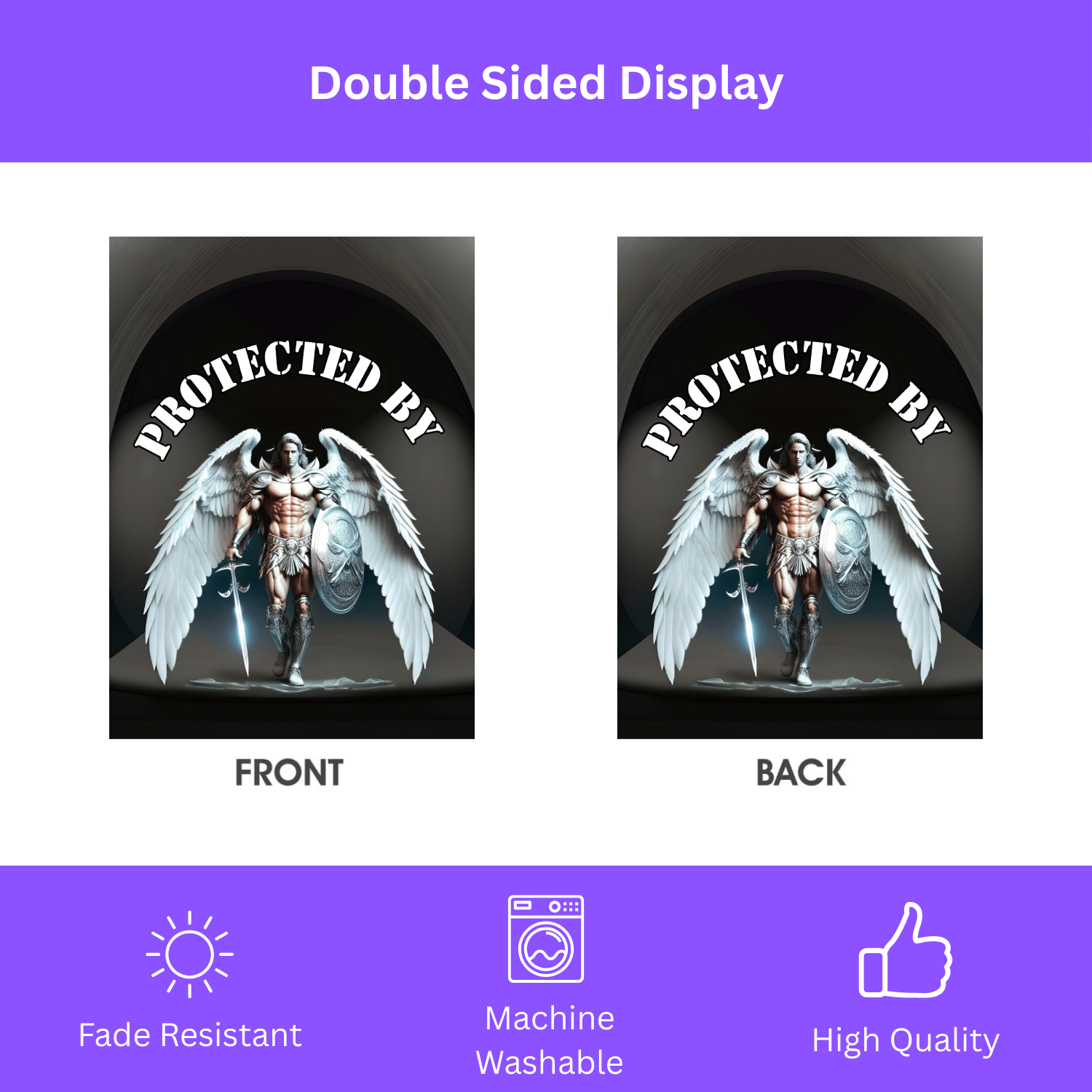 Protected By Guardian Angel Garden Flag - double-sided design - Dragonfire Gardens