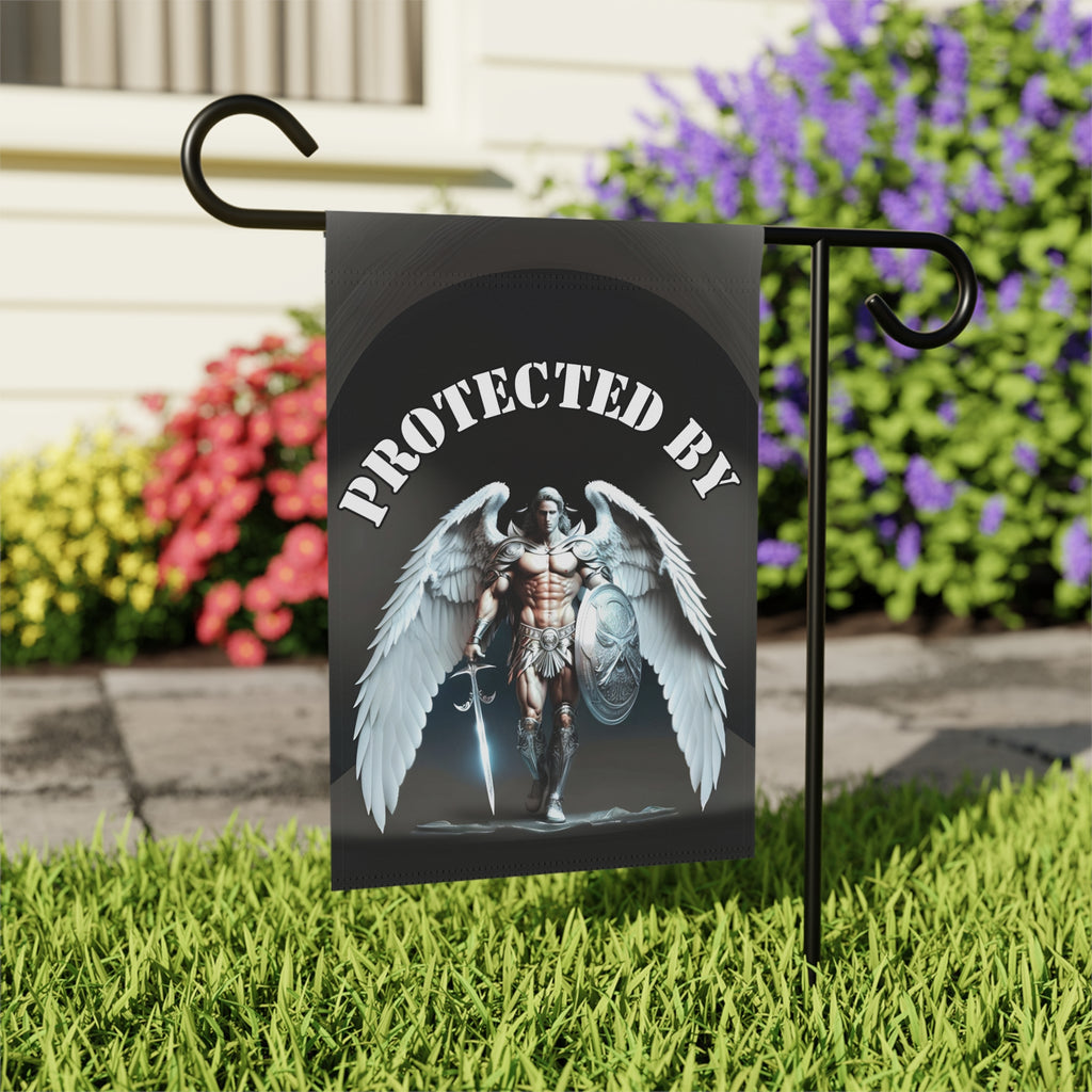 Protected By Guardian Angel Garden Flag - outdoor display - Dragonfire Gardens