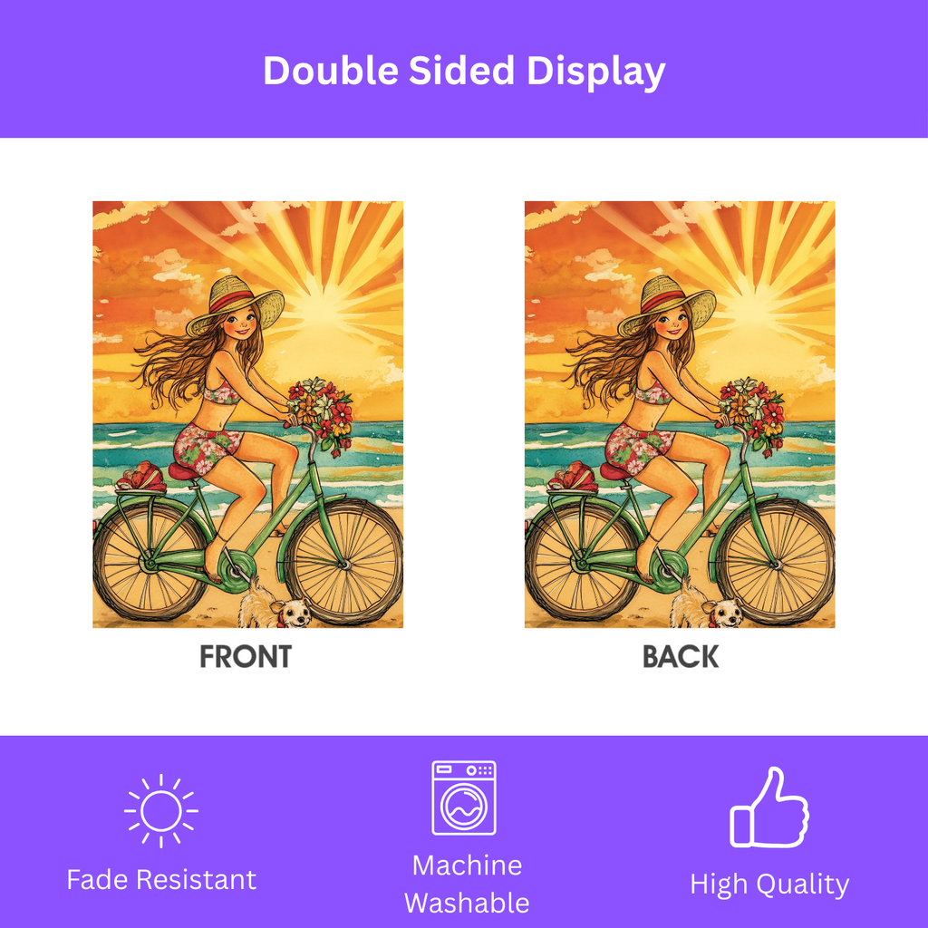 Beach Bike Ride Garden Flag - porch decor - Dragonfire Gardens