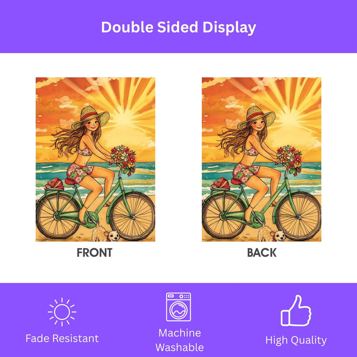 Beach Bike Ride Garden Flag - porch decor - Dragonfire Gardens