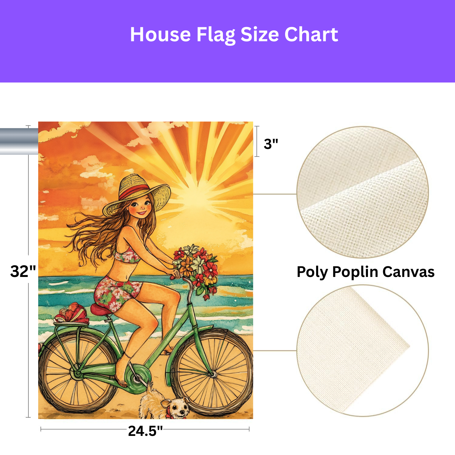 Beach Bike Ride Garden Flag - size comparison - Dragonfire Gardens