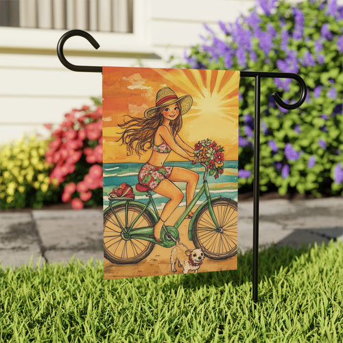 Beach Bike Ride Garden Flag - outdoor display - Dragonfire Gardens
