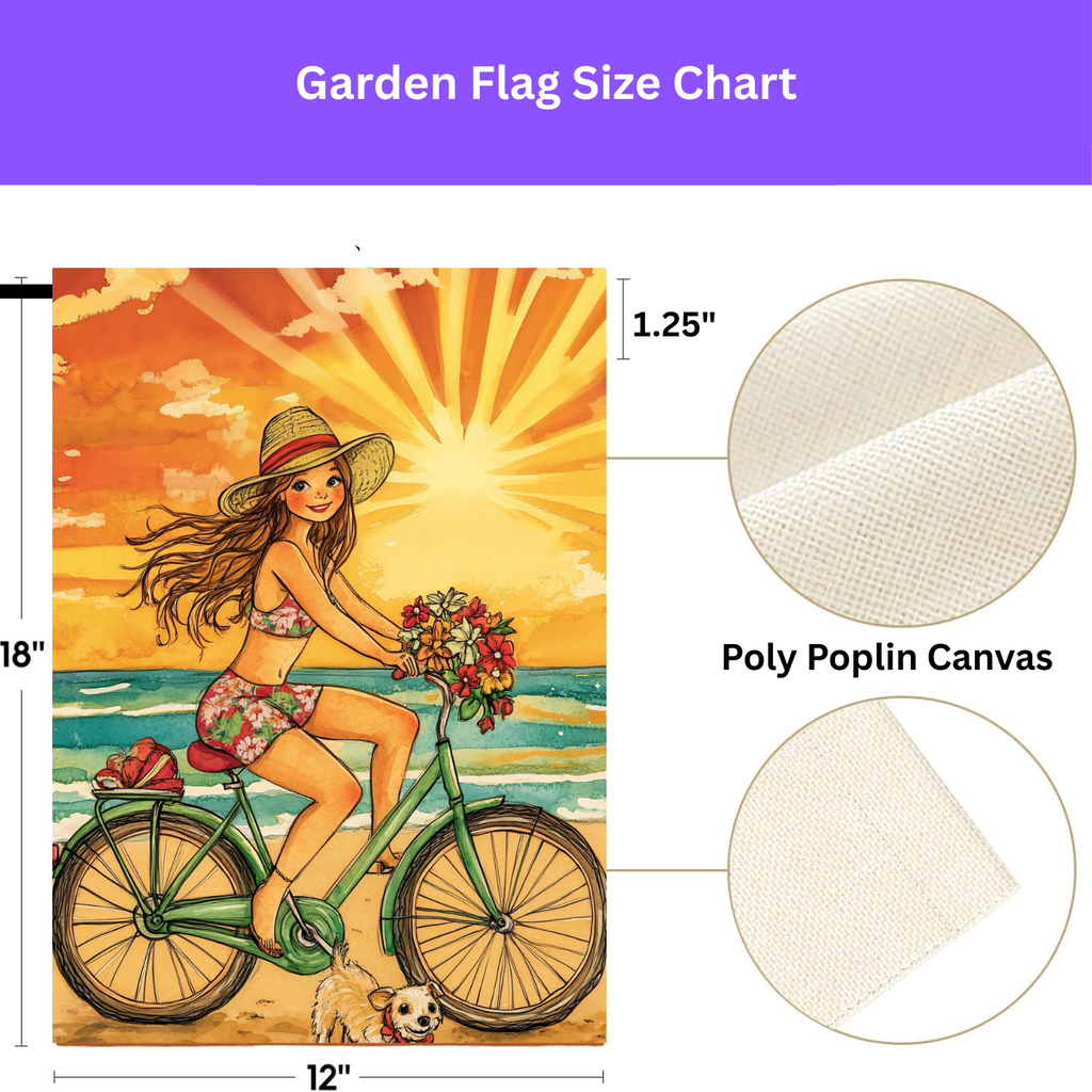 Beach Bike Ride Garden Flag - double-sided design - Dragonfire Gardens