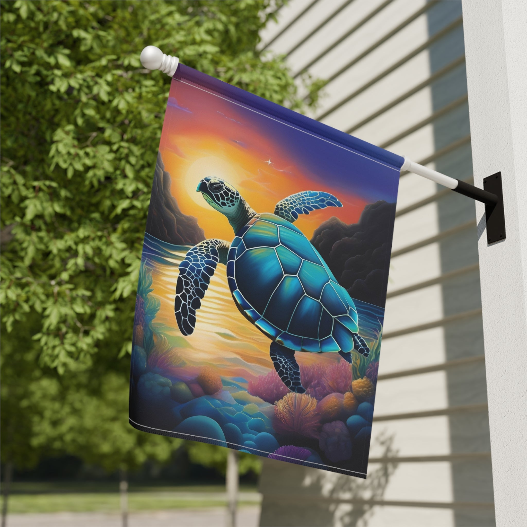 Colorful Turtle Garden Flag - close-up detail - Dragonfire Gardens