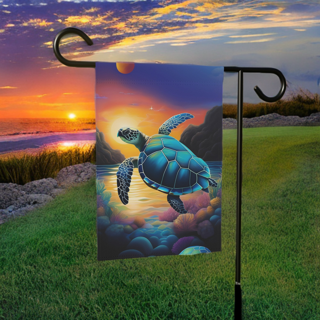 Colorful Turtle Garden Flag - size comparison - Dragonfire Gardens