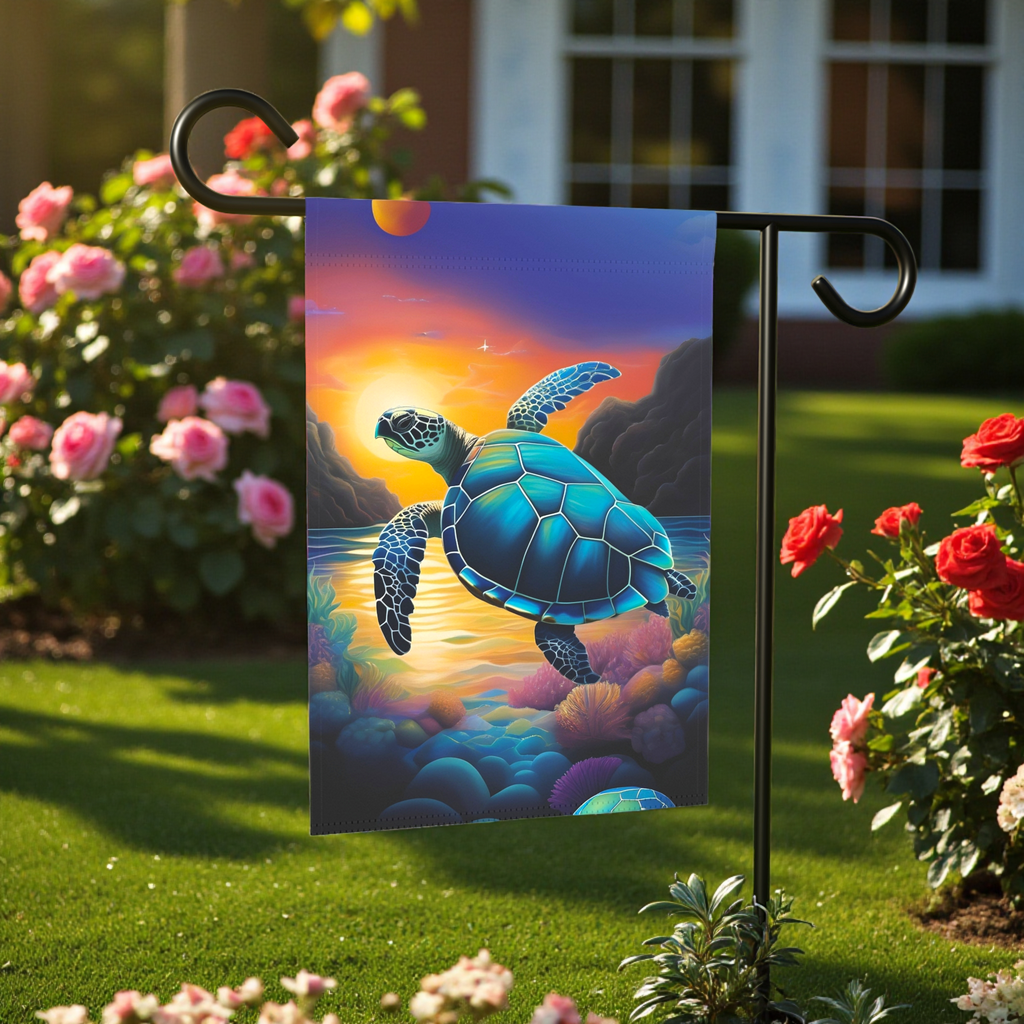 Colorful Turtle Garden Flag - front view - Dragonfire Gardens