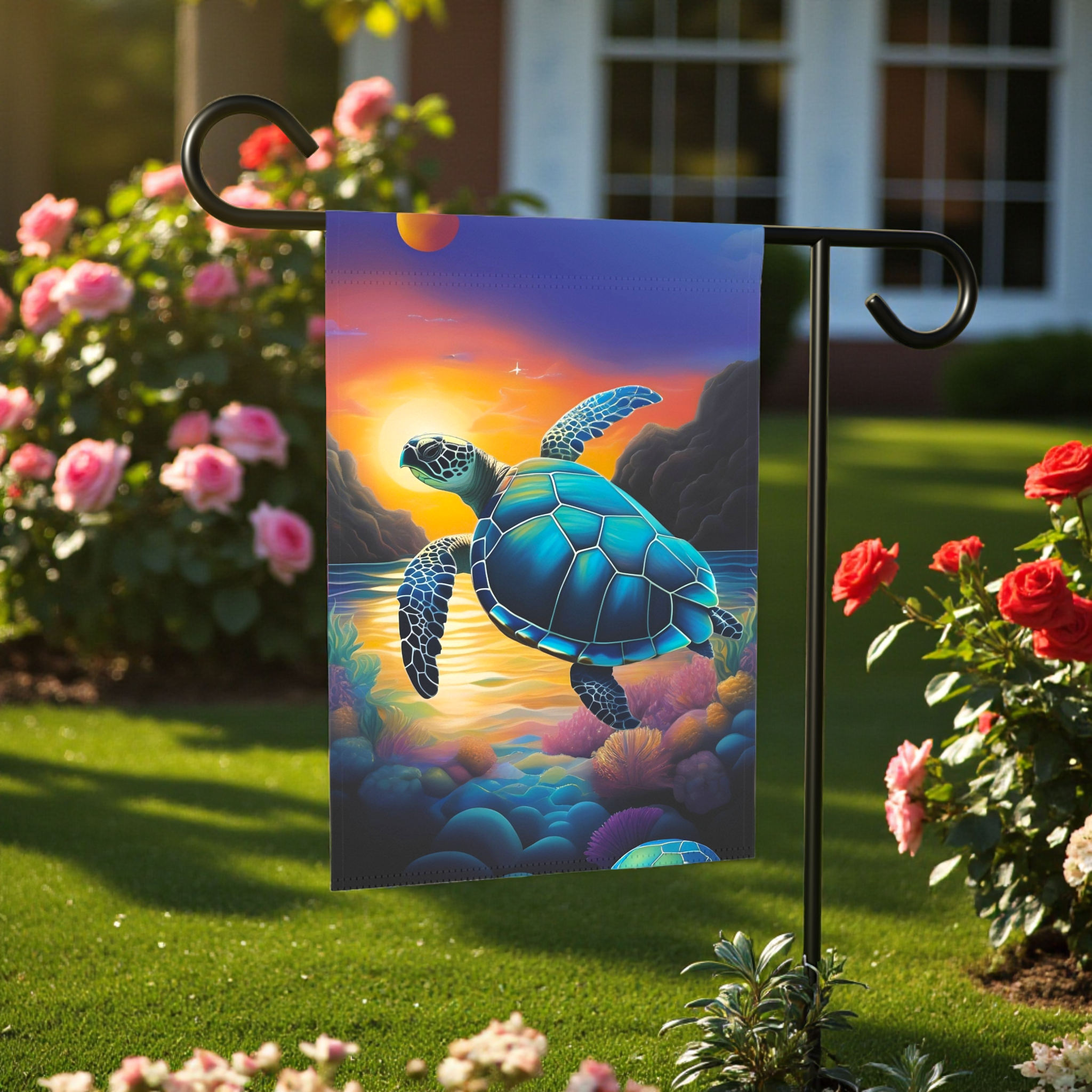Colorful Turtle Garden Flag - front view - Dragonfire Gardens