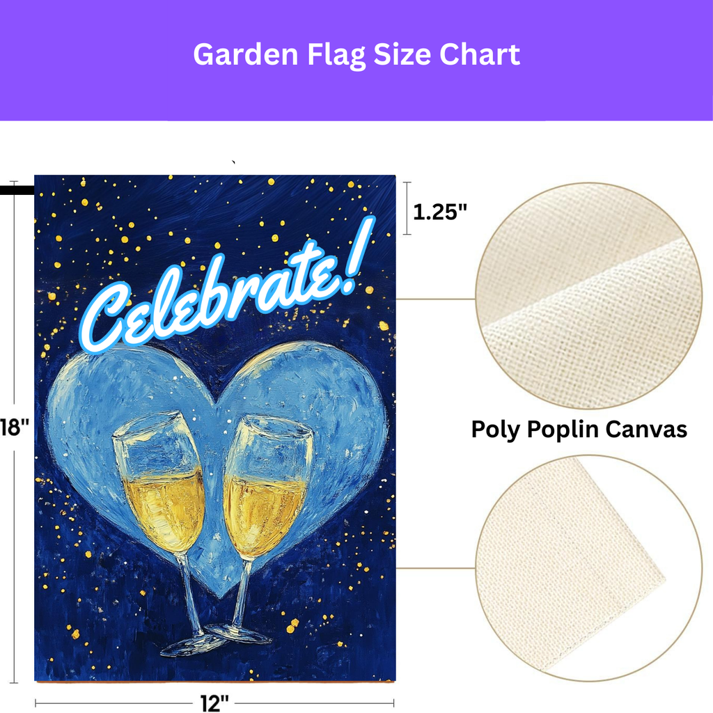 Blue Heart Champagne Celebrate Garden Flag - double-sided design - Dragonfire Gardens