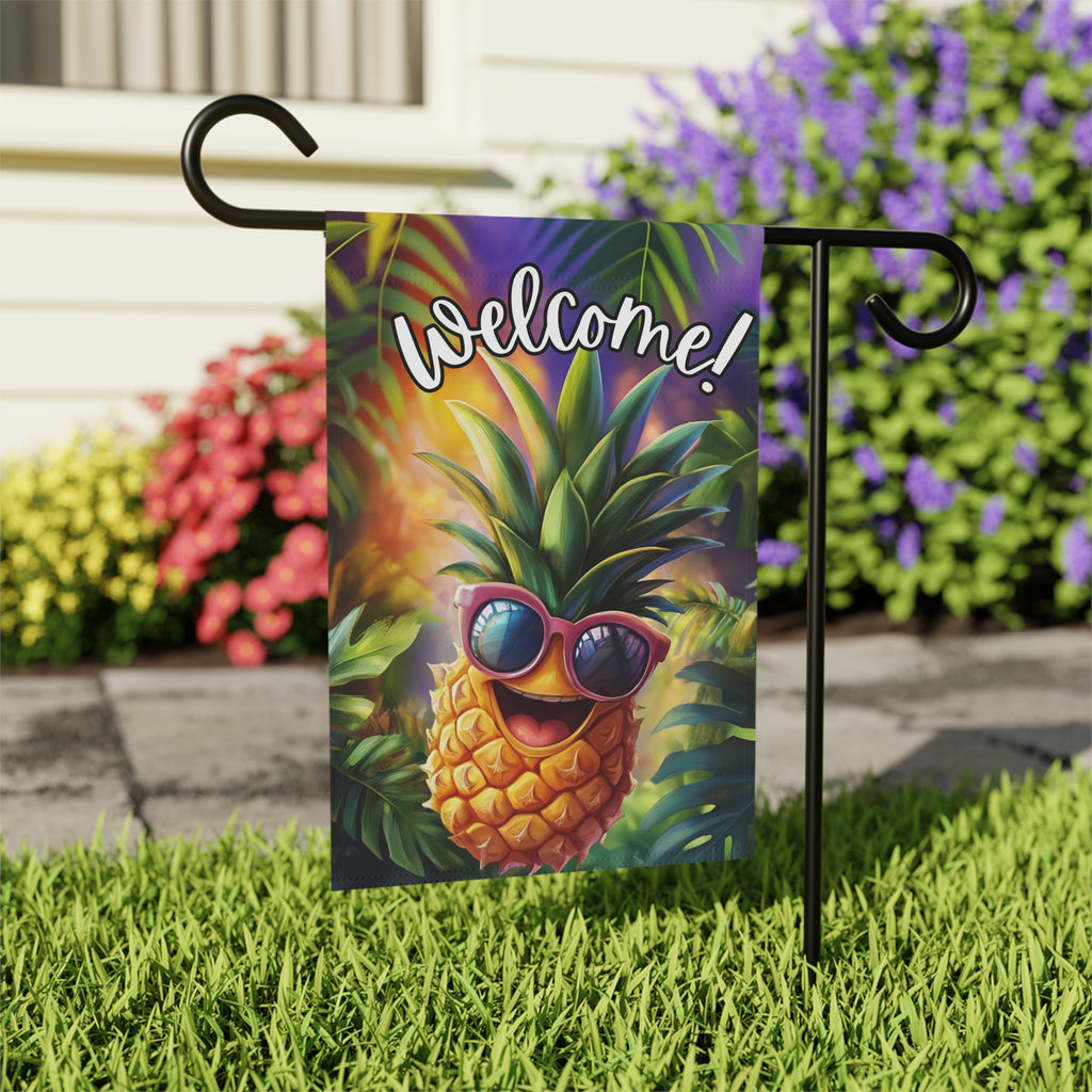 Pineapple Welcome Garden Flag - outdoor display - Dragonfire Gardens