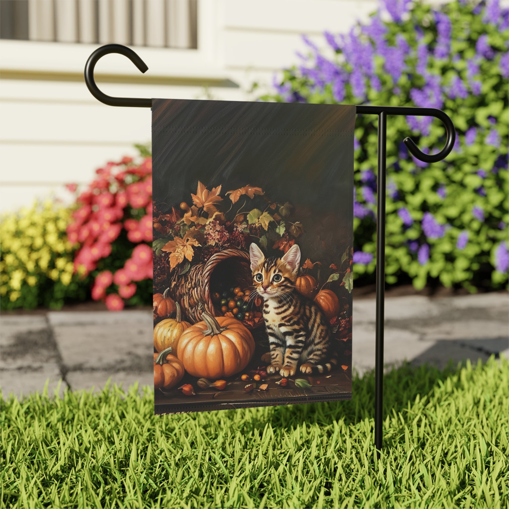 Cornucopia Striped Kitten Garden Flag