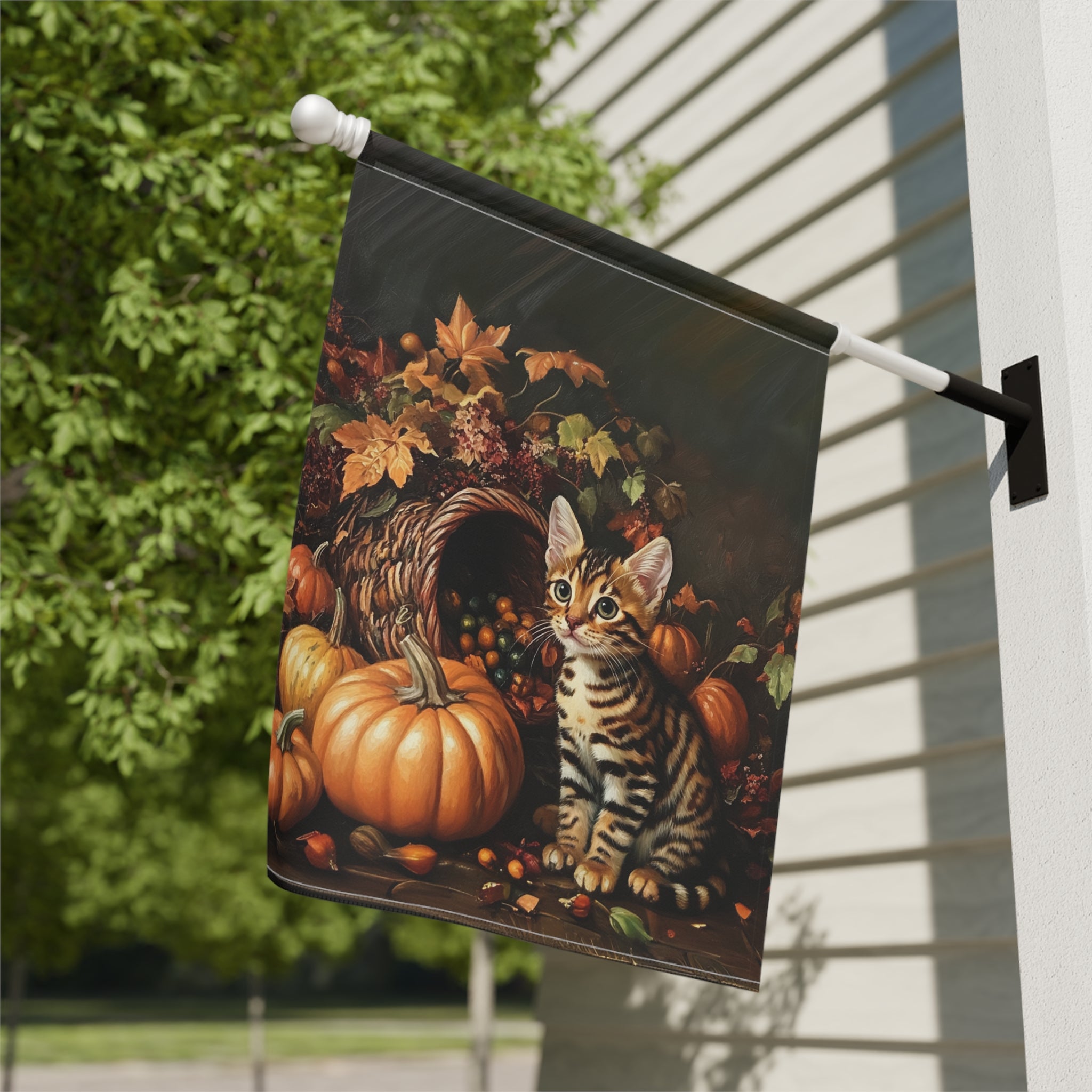 Cornucopia Striped Kitten Garden Flag