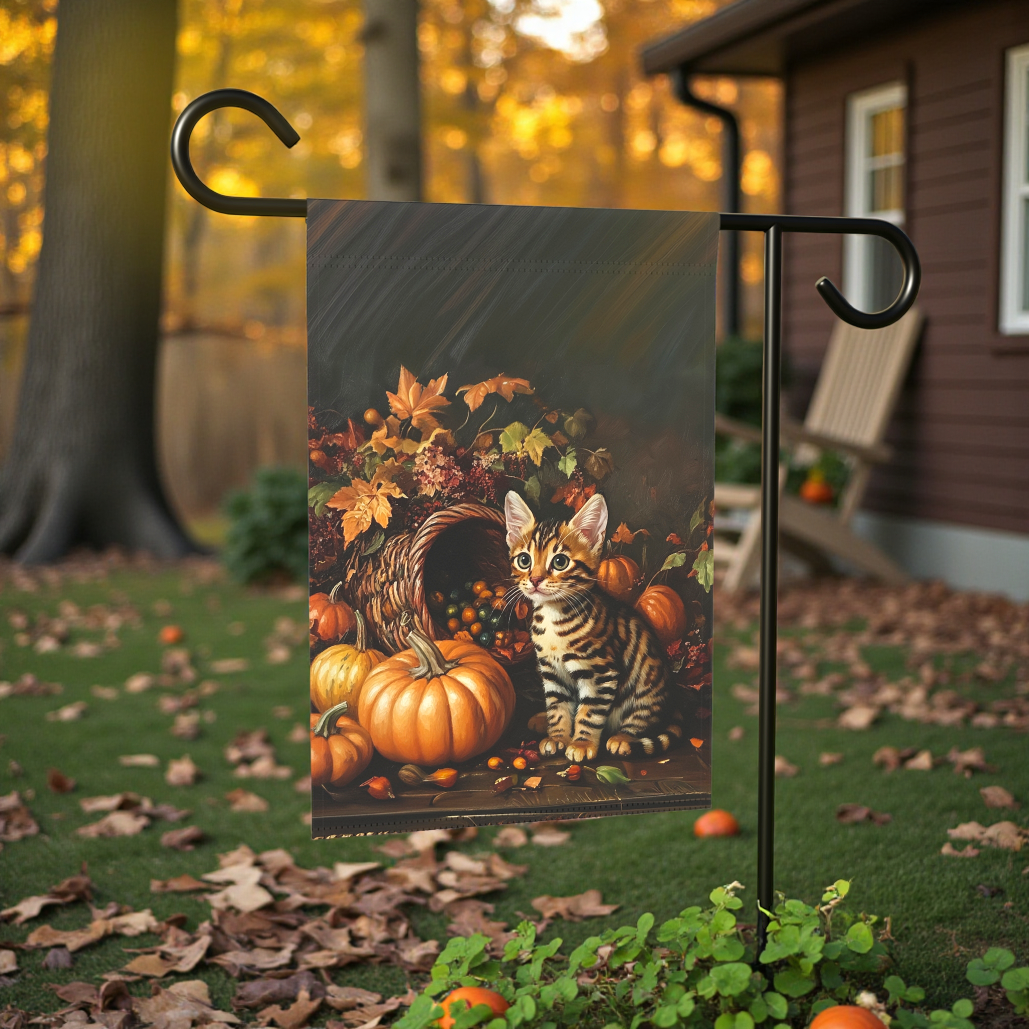Cornucopia Striped Kitten Garden Flag