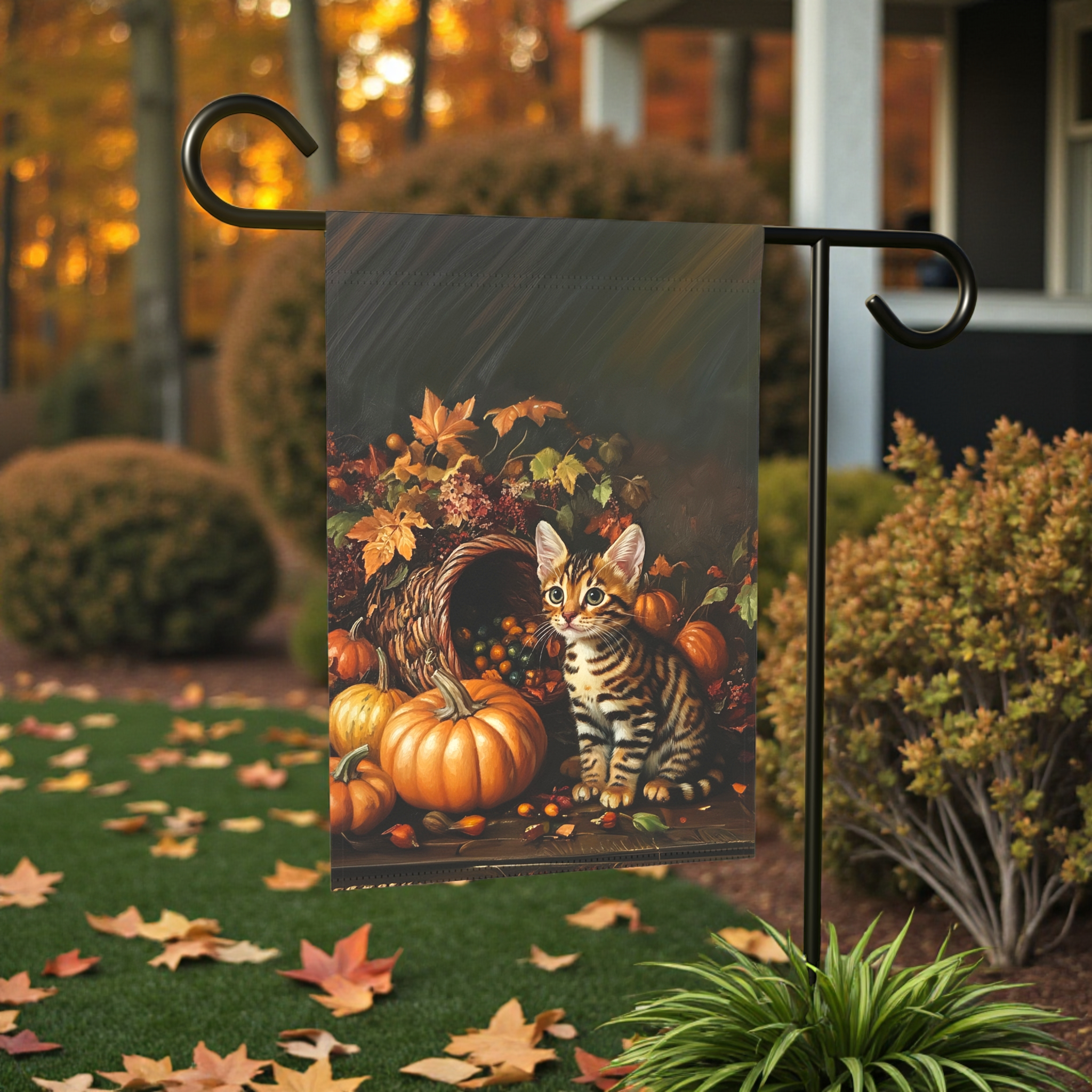 Cornucopia Striped Kitten Garden Flag