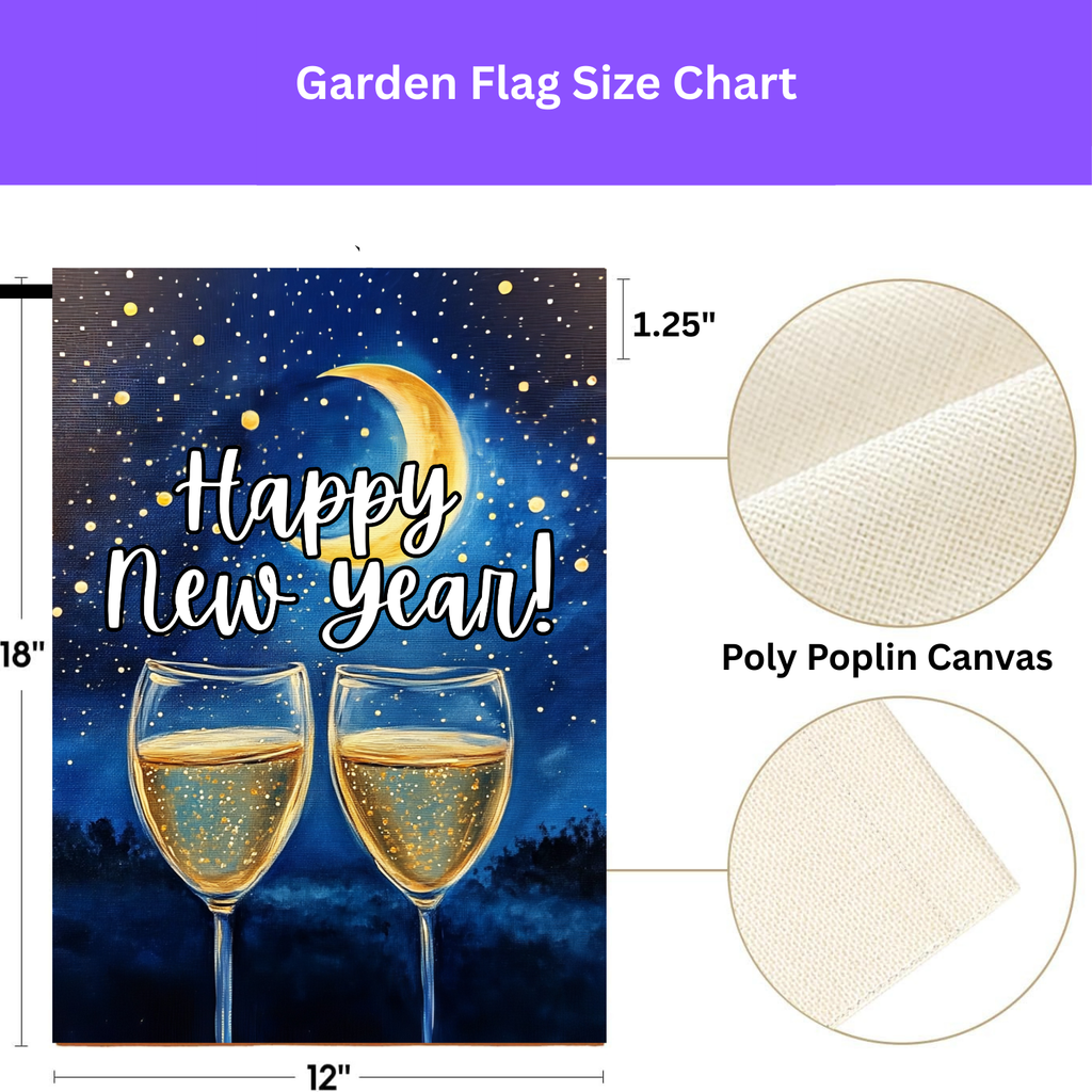 Happy New Year Celebration Garden Flag - double-sided design - Dragonfire Gardens